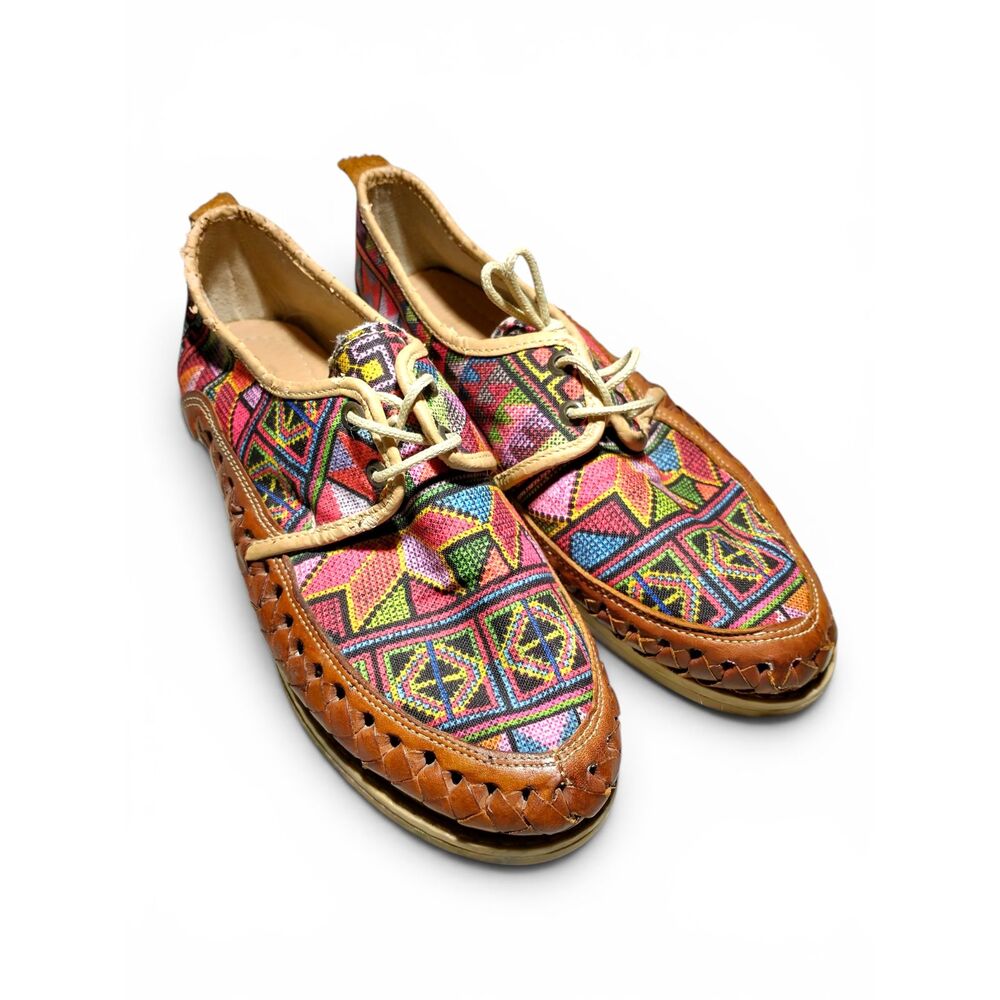 Aches Women's Colorful Woven Huarache Style Lace Up Flats 9.25" Outsole